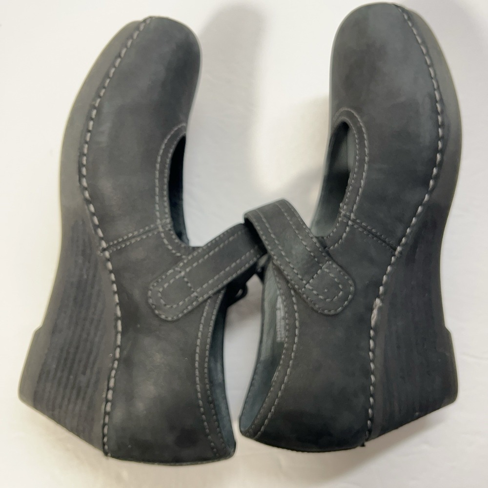 Dansko Sandra Mary Jane Shoes Black Nubuck Leather Wedge Pump Womens 37 US 6.5-7 - Picture 9 of 13